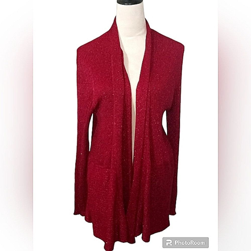 Gorgeous JM Collection Red Sparkly Open Holiday Party Cardigan Size L.